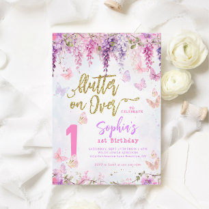 Convites Girly Floral Wisteria Dourada Aniversário de crian