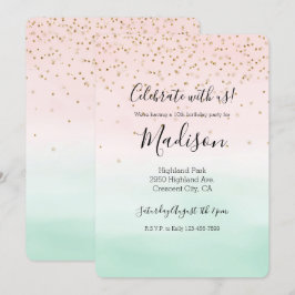 Convites Girly Glam Blush Pink Mint Dourado Sparkle Confett