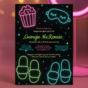 CONVITES GIRLY GLOLY SLEEPOVER NEON PAJAMA PARTIDO
