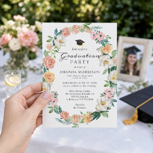 Convites Girly Graduation Party Classy Roses Floral Wreath