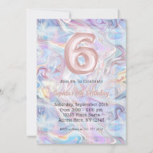 Girly Holographic Marble Swirl 6 Birthday
