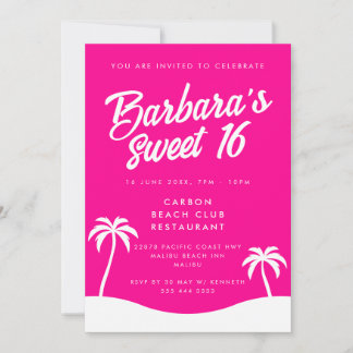 Convites Girly Hot Pink Summer Beach Party Sweet 16