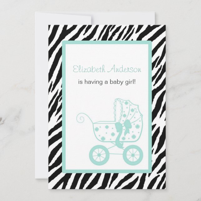 Convites Girly Mint Zebra Vintage Carruagem (Frente)