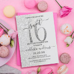 Convites Girly Modern Pink Silver Glitter Ombre Sweet 16<br><div class="desc">Este convite de aniversário giro e chique de 16 anos é perfeito para o dia especial da sua filha adolescente. Ele apresenta um brilho prateado cintilante impresso em falso grande, "16", em cima de uma simples cinza de luz e falso brilho prateado lateralmente, fundo ombre gradiente. É simples, único, moderno,...</div>