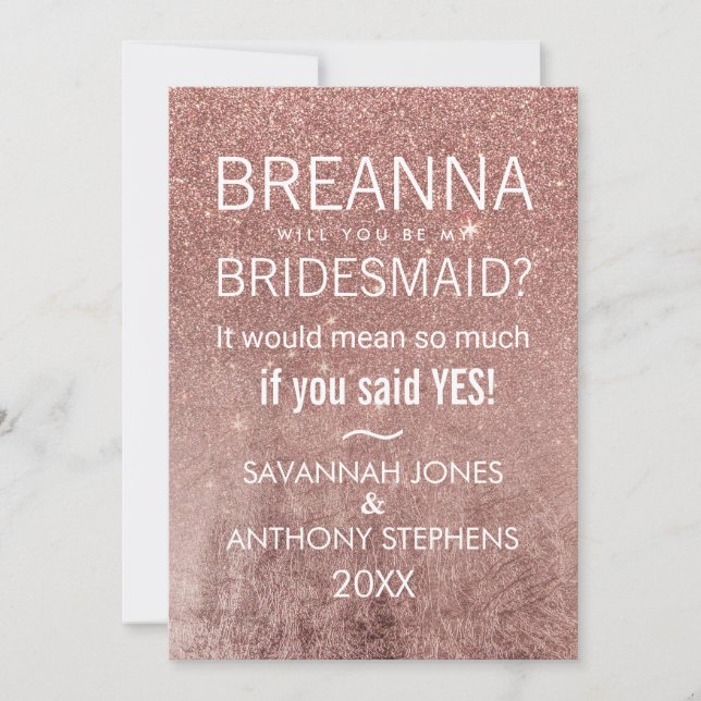 Convites Girly Modern Rosa Dourada Glitter Bridesmaids (Frente)