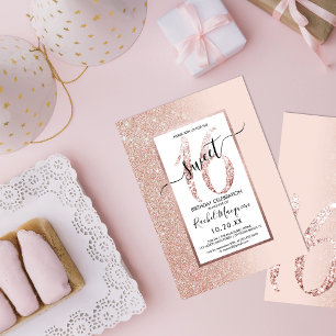 Convites Girly Modern Rosa Rosa Rosa Dourada Brilhante Bril