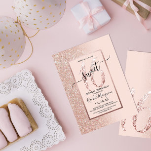 Convites Girly Modern Rosa Rosa Rosa Dourada Brilhante Bril