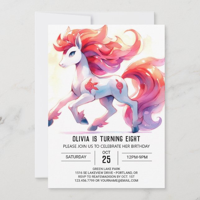 Convites Girly Online Horse Birthday (Frente)