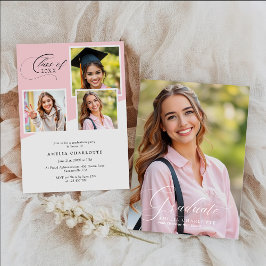 Convites Girly Photo Collage Modern Graduation Party
