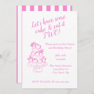 Convites Girly Pink 2nd Birthday Invitation - Cake Theme 