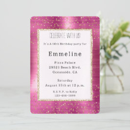 Convites Girly Pink Glam Dourado Sparkle Confetti Aniversár