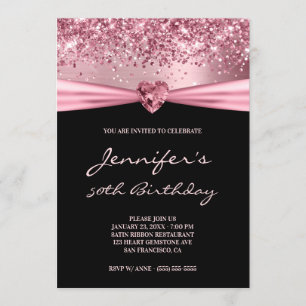 Convites Girly Pink Glitter Foil Gem Heart 50th Birthday