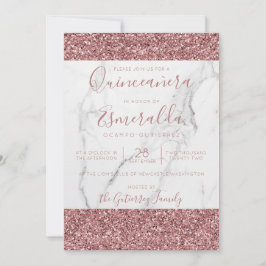 Convites Girly Pink Glitter Marble Quinceanera Foto