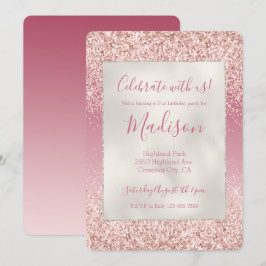 Convites Girly Pink Ombre Glitter