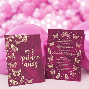 Convites Girly Pink Quinceañera Tiara Butterfly Mis Quince