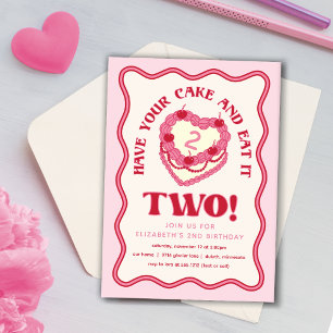 Convites Girly Pink Tenha Seu Bolo e Coma-o Dois Aniversári