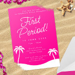 Convites Girly Pink Trendy Beach Primeira Festa de Período<br><div class="desc">Outro convite de festas ousado do primeiro período de JessicaAmber - pergunte sobre pedidos personalizados! Este cartão de cura apresenta um esquema de cor rosa e branco quente. Ele é combinado com letras limpas em sans serif e fontes de script, com o nome, evento e detalhes da garota, incluindo a...</div>