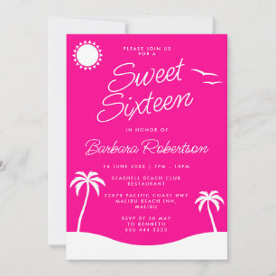 Convites Girly Pink Tropical Beach Script Sweet Sessenta