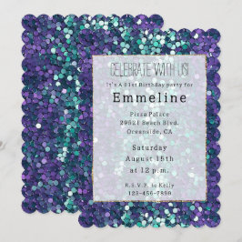 Convites Girly Purple Aqua Mermaid Sparkle