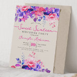 Convites Girly Purple Floral Sweet 16 Birthday Champagne<br><div class="desc">Celebrate in Style with Girly Floral Sweet 16 Invitation. Make your Sweet 16 party unforgettable with the Girly Floral invitation. Customize with your party details for a chic and elegant touch.</div>