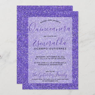 Convites Girly Purple Glitter Quinceanera Aniversário