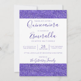 Convites Girly Purple Glitter Sparkle Quinceanera