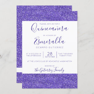 Convites Girly Purple Glitter Sparkle Quinceanera