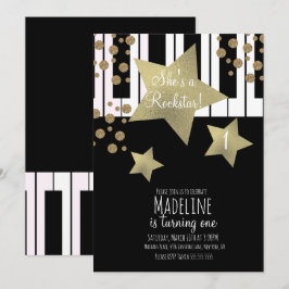 Convites Girly Rockstar Guitar Faux Dourada Star Piano