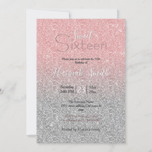 Convites Girly Rosa Dourada Silver Glitter Design