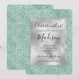 Convites Girly Silver Mint Glitter Glitz Leopard