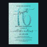 Convites Girly Teal Mint Green Glitter Ombre Sweet 16<br><div class="desc">Este convite de aniversário giro e chique de 16 anos é perfeito para o dia especial da sua filha adolescente. Ele apresenta um brilho azul-esverdeado cintilante impresso cintilamente verde-esverdeado grande, "16", sobre um simples verde verde-esverdeado e uma brilhante relva verde-esverdeada para os lados, um fundo ombre gradiente. É simples, único,...</div>