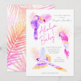 Convites Girly Tropical Parrots Hawaiian Aloha Chá de frald