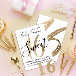 Convites Girly White Faux Gold Foil Sweet 16