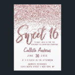 Convites Girly White Rose Dourada Espalhada Glitter Sweet 1<br><div class="desc">Este design de convite exclusivo e bonito do Sweet 16 apresenta faux impresso, brilhante e cintilante, rosa ouro personalizado, com pinceladas de mão e brilho espalhado em um efeito de gradiente ombre sobre um fundo branco. Na parte traseira, há uma grande imagem, o número 16. Este elegante, na moda, e...</div>