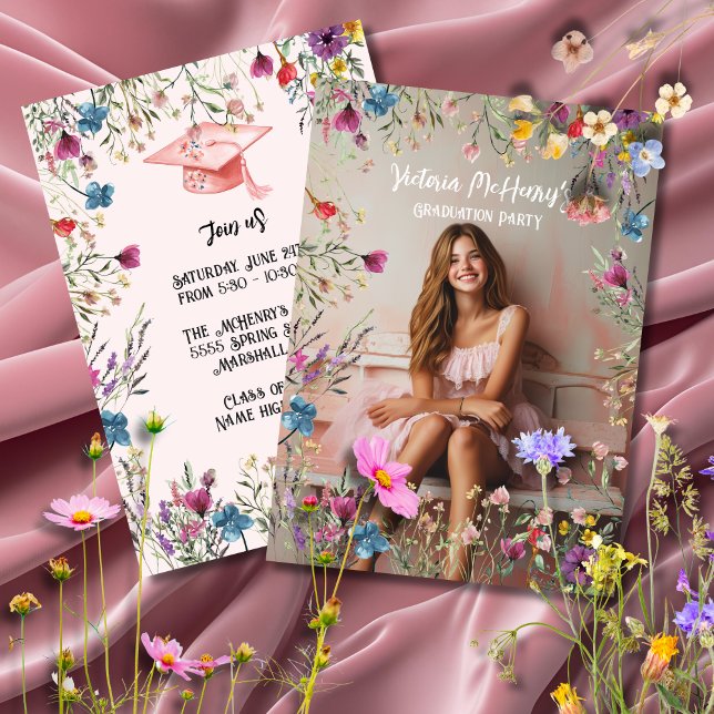 Convites Girly Wildflower Pastel Festa de formatura (Criador carregado)
