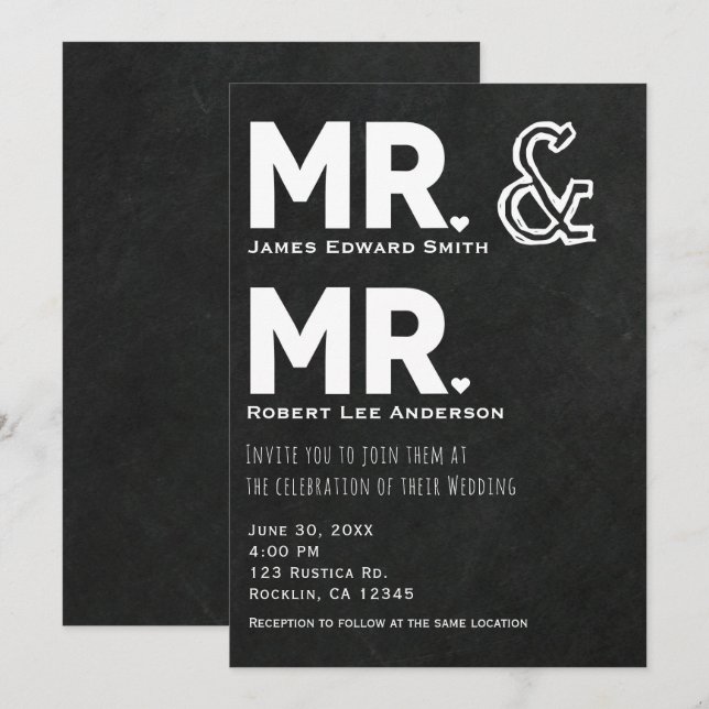 Convites Giz de Lousa Casamento Gay Sr. & Sr. Noivado (Frente/Verso)