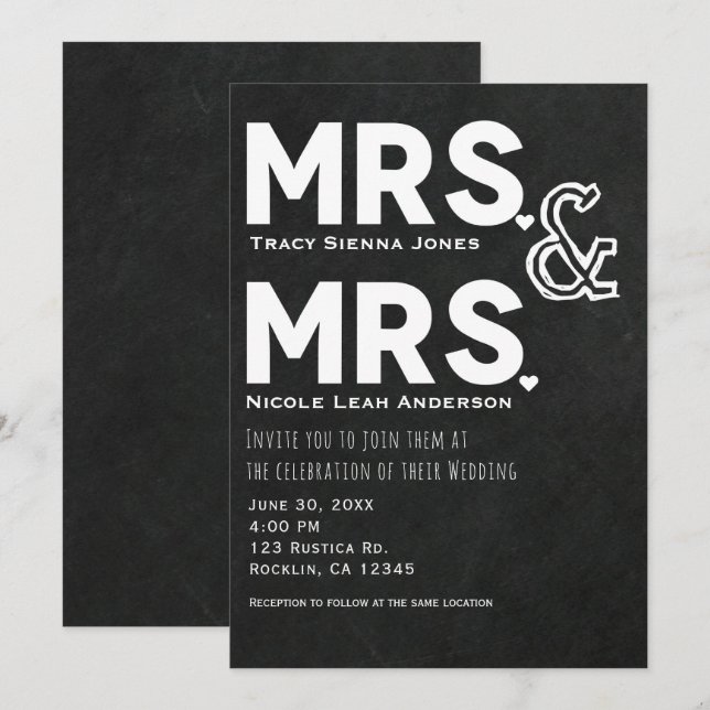 Convites Giz de Lousa Casamento Noivado Sra. & Sra. (Frente/Verso)