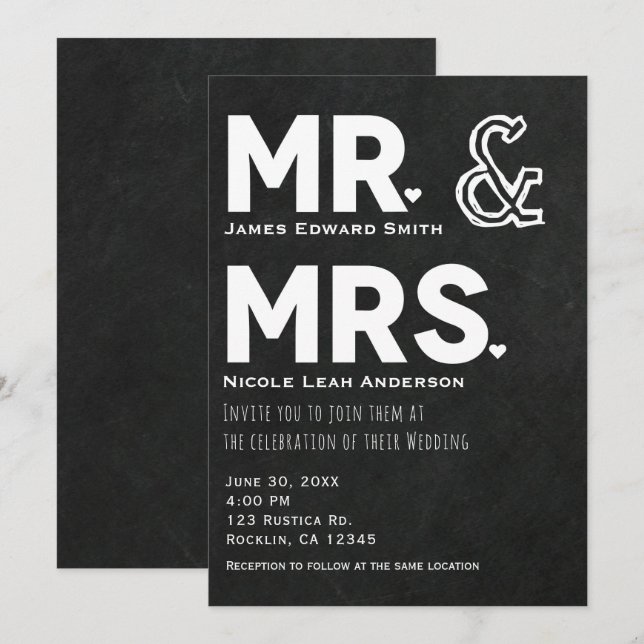 Convites Giz de Lousa Sr. & Sra. Casamento Noivado (Frente/Verso)