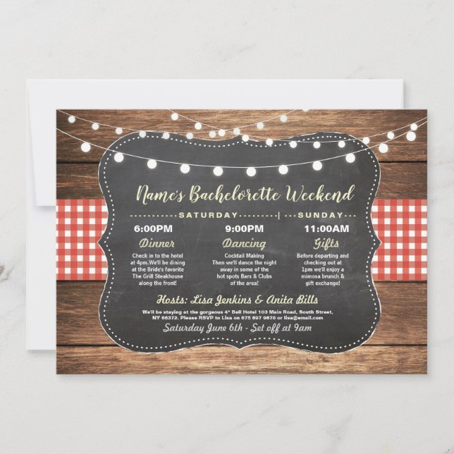 Convites Giz Vermelho Itinerário do Chá de panela de Bachel (Frente)