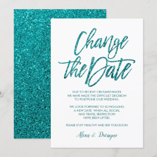 Convites Glam Aqua Glitter Cancelado Casamento Adiado