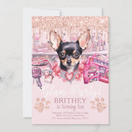 Convites Glam Birthday Elegant Dog Glitter