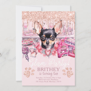 Convites Glam Birthday Elegant Dog Glitter