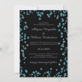 Convites Glam Black com Casamento Turquoise Confetti