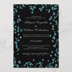 Convites Glam Black com Casamento Turquoise Confetti