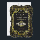 Convites Glam Black & Dourado Excelente Gatsby Art Deco Cas<br><div class="desc">Design de placa Dourada,  único e vintage,  Ancorando 20s Gatsby,  com um quadro antigo de ouro,  ouro falso,  preto e branco (texto),  paleta de cores,  iniciais. Use a ferramenta Personalizar para adicionar suas informações. Para encontrar itens,  por favor,  visite minha Coleção de Casamentos Dourados do Excelente Roaring 20s.</div>