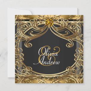 Convites Glam Black e Dourado Casamento Elegante