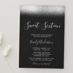 Convites Glam Black e White Sweet 16