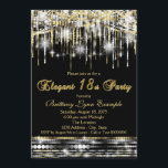 Convites Glam Black Elegant 18ª Festa de aniversário Dourad<br><div class="desc">Festa de aniversário preta e dourada 18ª com belos fundos cintilantes prateados e dourados. Este belo convite de aniversário 18º, prata cinza, preto e dourado, é facilmente personalizado para o seu evento, adicionando os seus detalhes no estilo de letra, cor e texto da sua escolha. Você pode alterar a cor...</div>