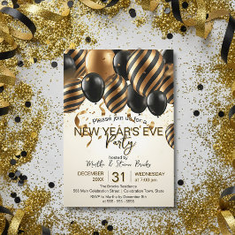 Convites Glam Black Gold Balloons New Year's Eve Party