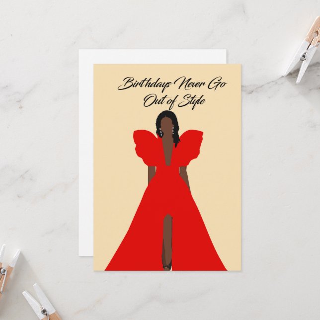 Convites Glam Black Woman Card| Red Dress Birthday  (Frente/Verso In Situ)